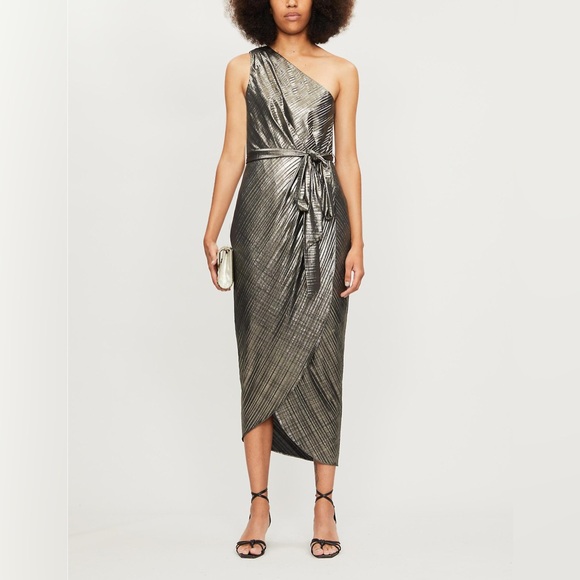Ted Baker Gabria One Shoulder Drape Midi Dress in Metallic - Picture 5 of 5